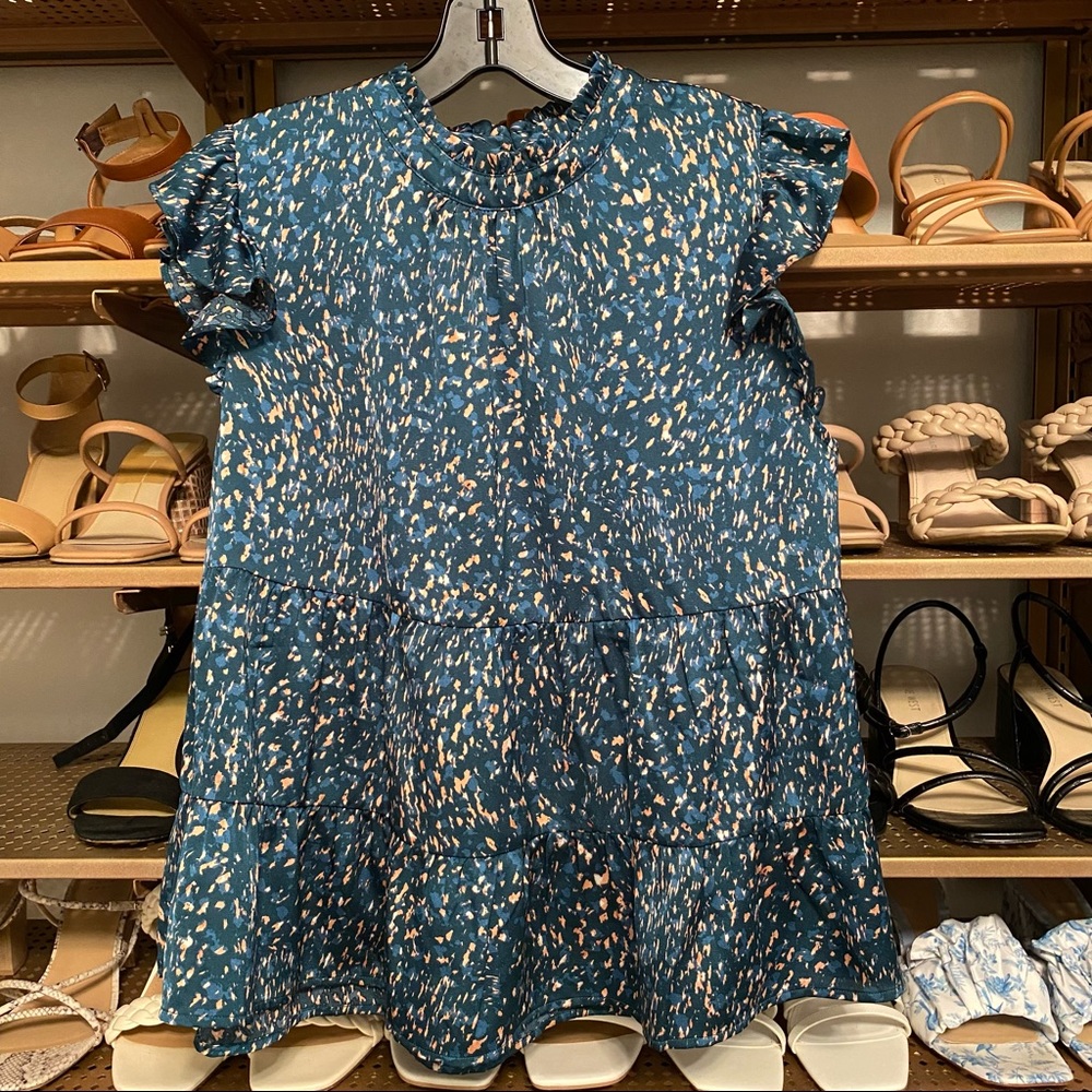 Teal Spotted Tiered Ruffle Detail Top